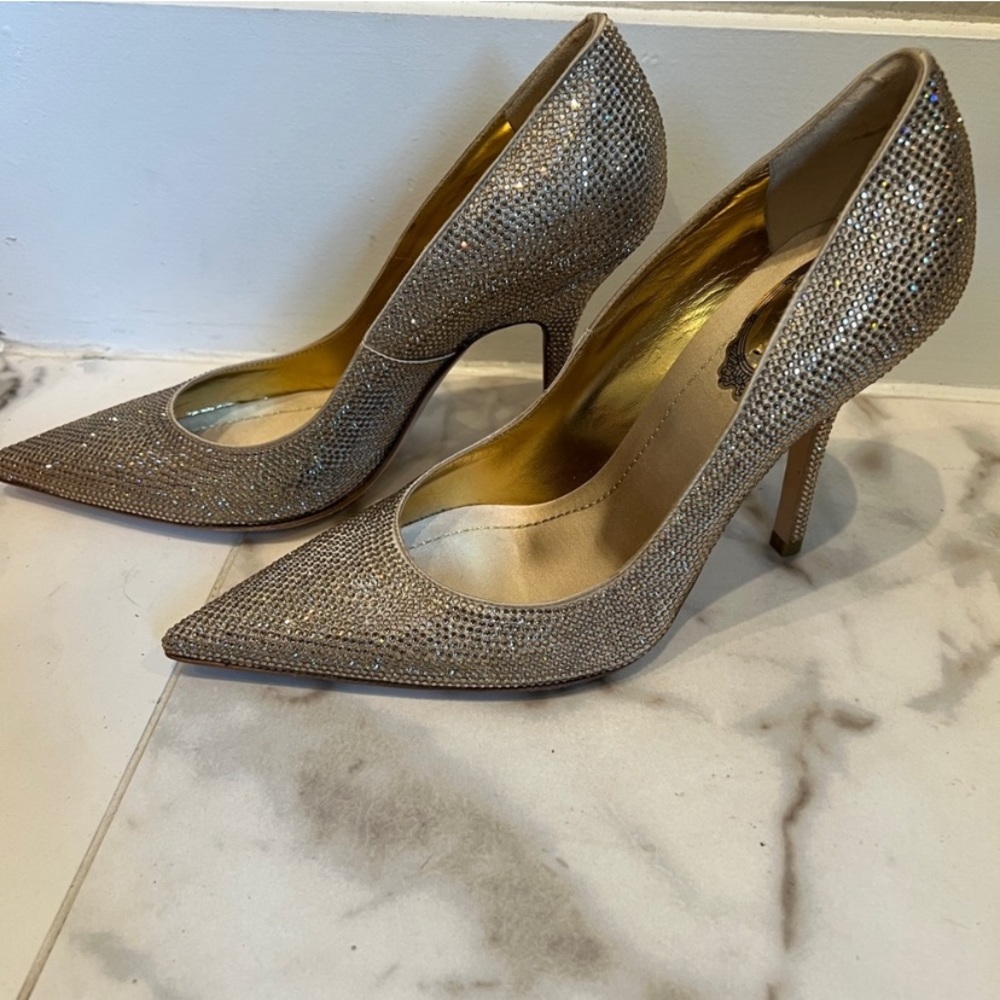 NWOT - Rene Caovilla Gold-Studded High-Heeled Pumps